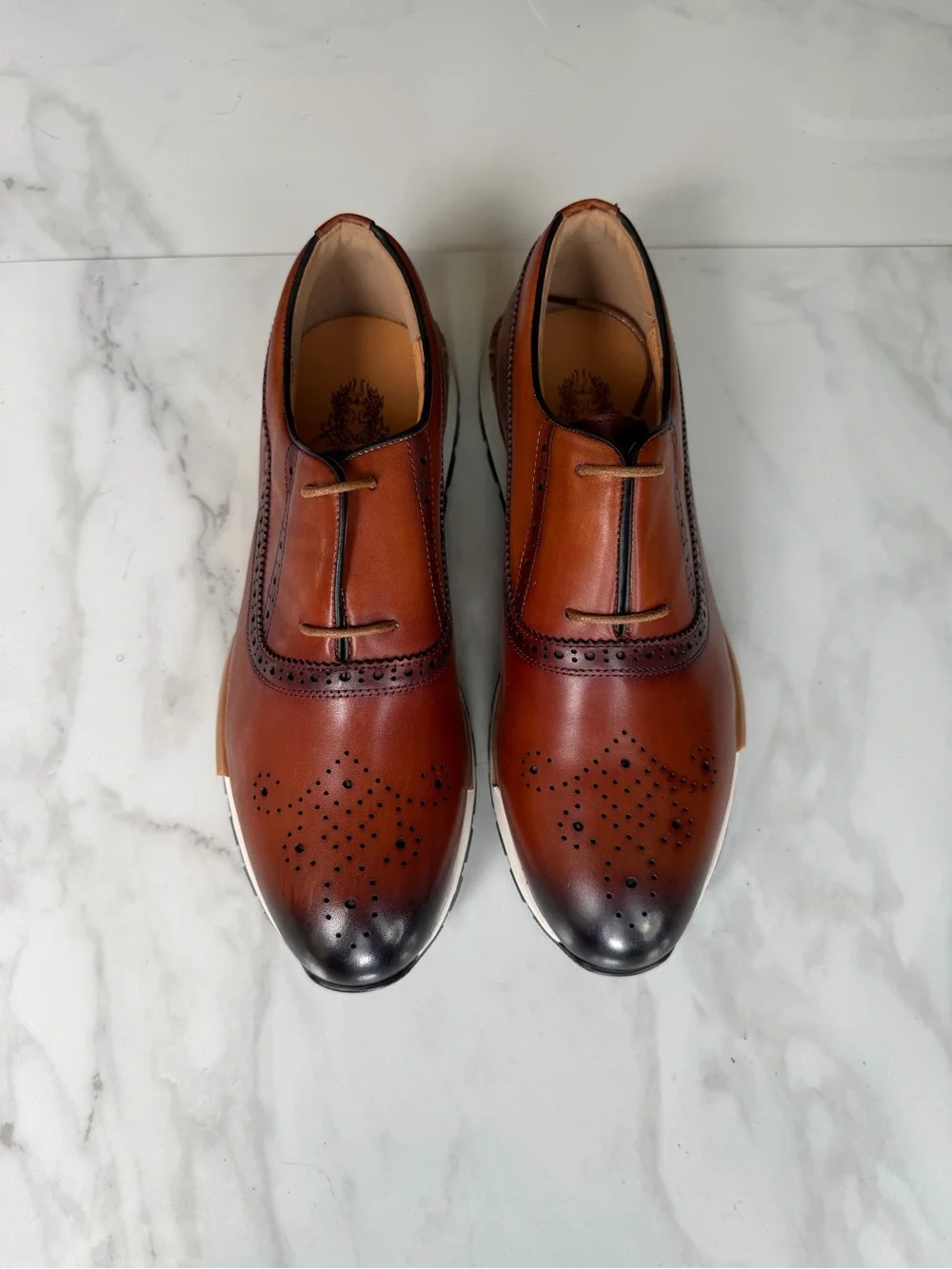 Men's Tan Burnished Wingtip Derby Shoes